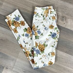 ChikNY Floral Y2K Skinny Pants Cream Blue 0